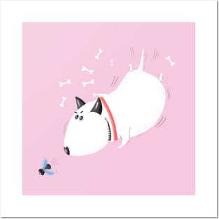 Dog. Bull terrier on a pink background. Digital Illustration Pet Posters and Art